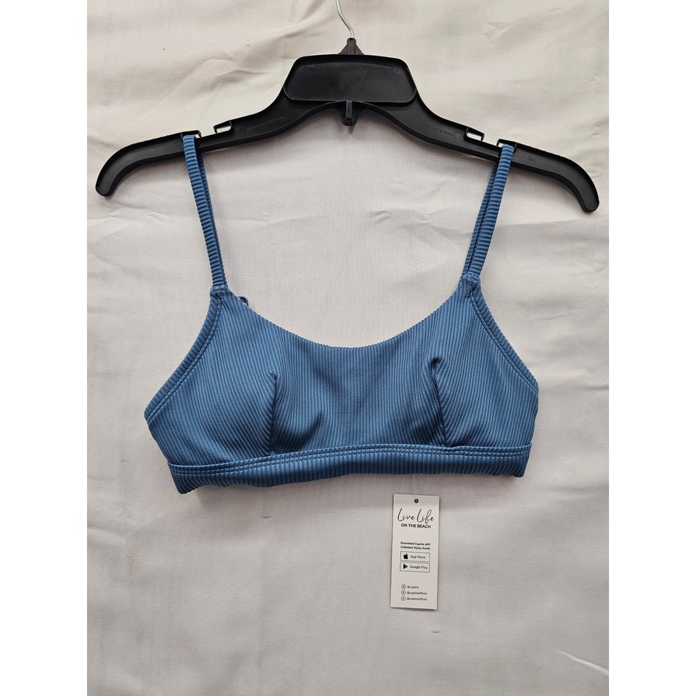Cupshe Womens Ribbed Bikini Top Blue Polyester Blend Beach Size XS